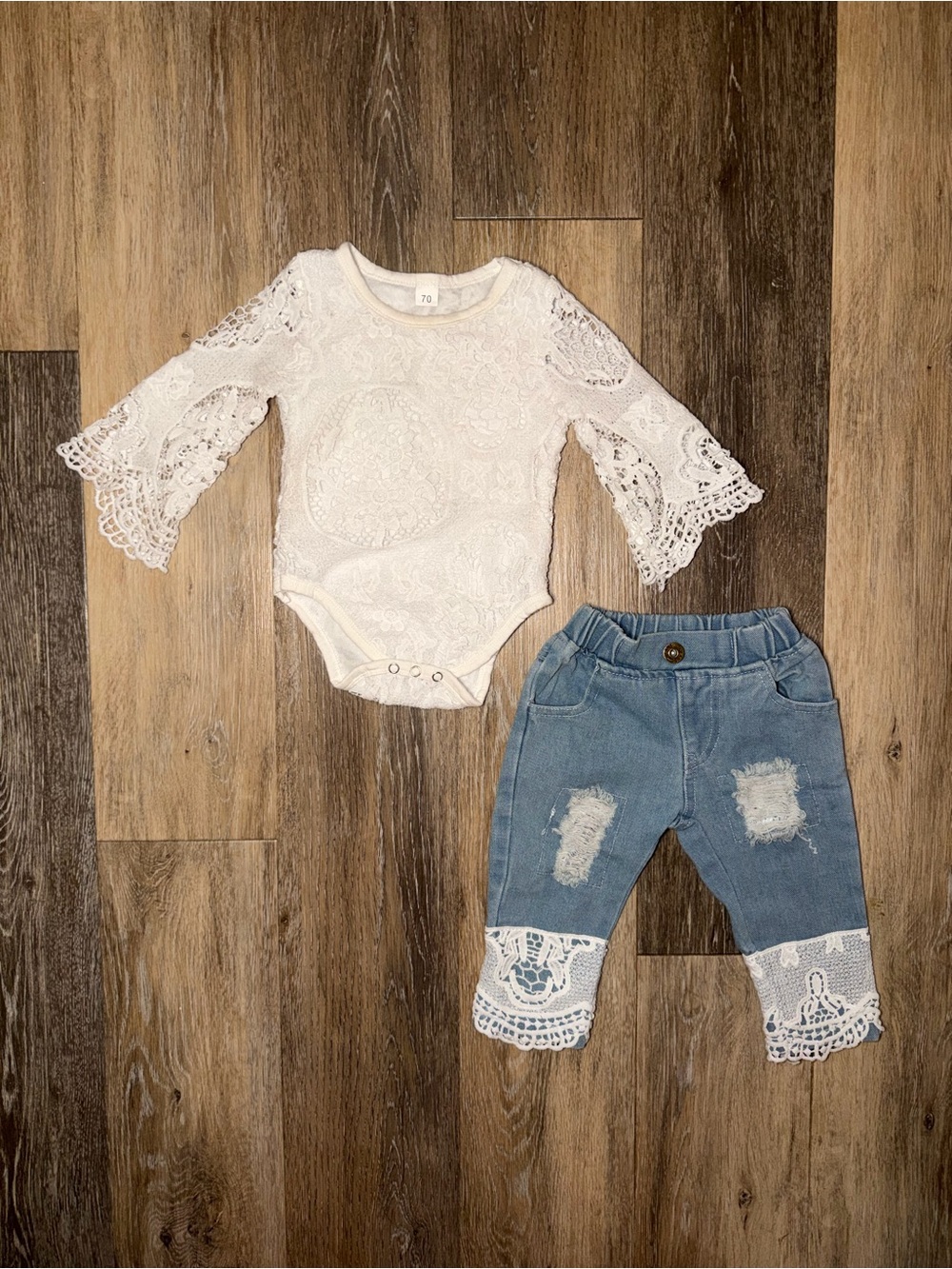 Boutique White Lace Western Baby Girl 2 Piece Outfit